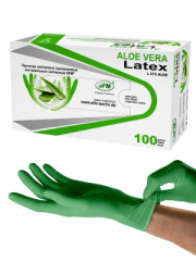 Перчатки смотровые латексные ALOE VERA SFM зеленые 50 пар