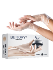 Перчатки виниловые Benovy Vinyl неопудренные, прозрачные, 100 шт (50 пар)